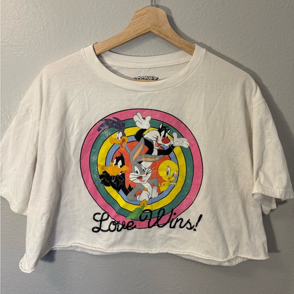 Warner Bros. Looney Tunes Distressed Rainbow Crop Tee - Picture 3 of 5